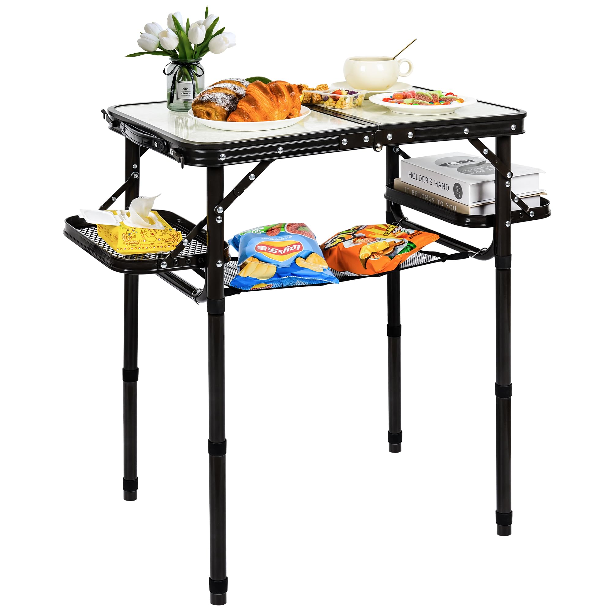 Photo 1 of koldan Small Camp Table, 3-Height Adjustable Small Foldable Table (25in Max) Lightweight Aluminum Folding Desk with Carry Handle & Mesh Pocket, 50% Extra Space for Camping, Picnic Indoor Outdoor