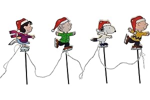 PRODUCTWORKS 12-Inch Peanuts 2D Pre-Lit Yard Art with 40 LED Lights Flat PVC Christmas Pathway Markers with Lucy, Linus, Snoopy and Charlie Brown