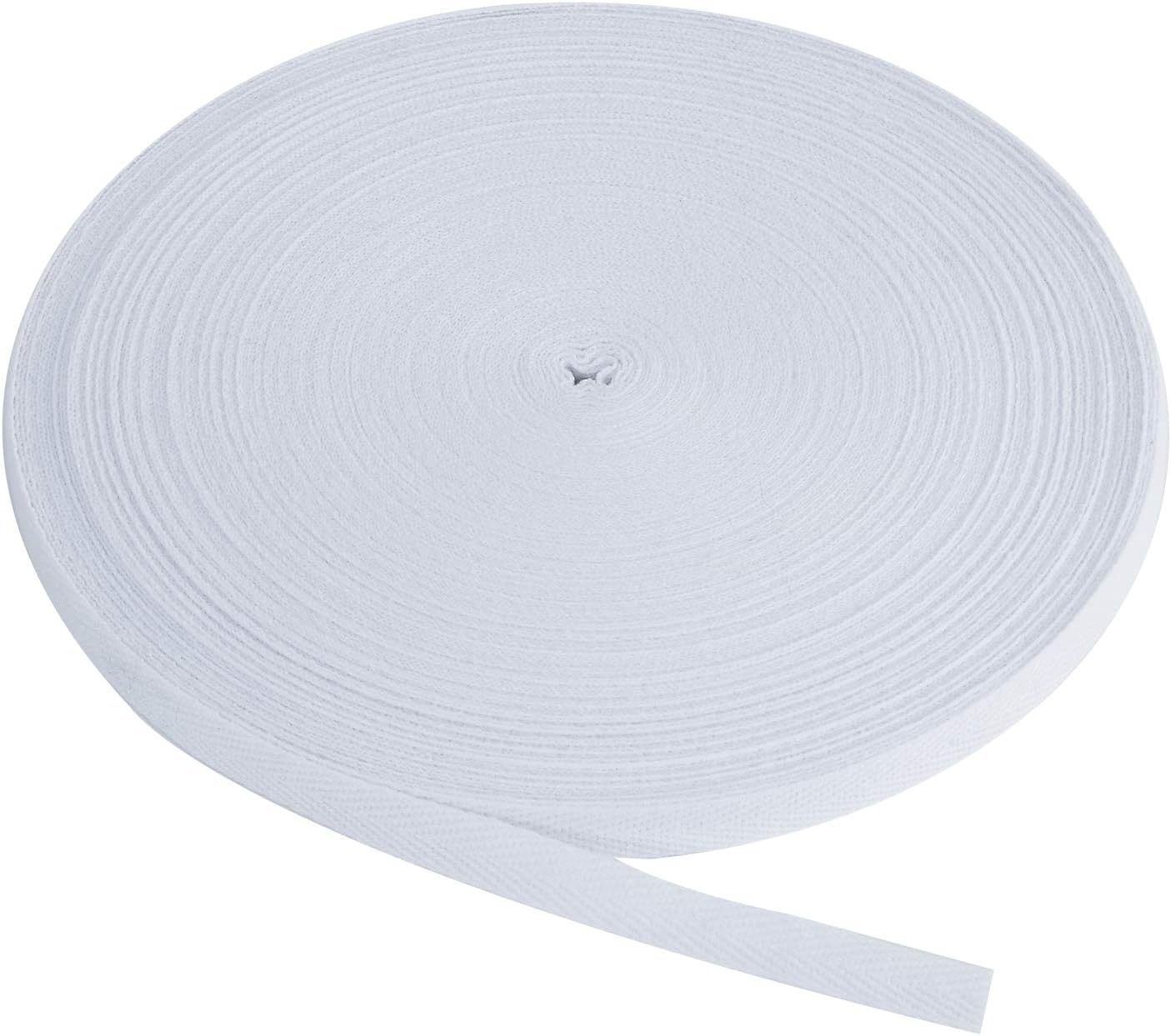 Berolle 50 Yards Natural Cotton Twill Tape Herringbone Tape Cotton Twill Webbing for Gift Wrapping Craft Home Decoration Sewing (White