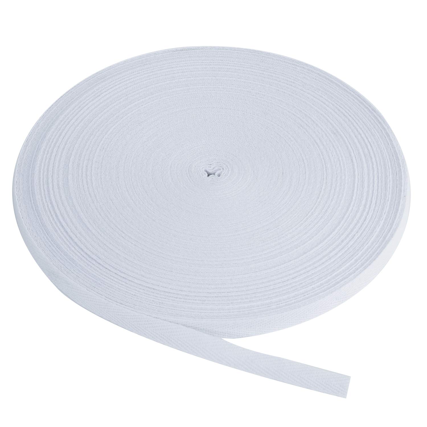 Berolle 50 Yards Natural Cotton Twill Tape Herringbone Tape Cotton Twill Webbing for Gift Wrapping Craft Home Decoration Sewing (White, 3/8")