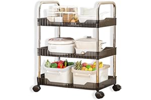 BUANSON 3 Tier Utility Cart Black, Acrylic Bathroom Cart Organizer Kitchen Organizer Rolling Storage Cart Mobile Shelving Unit Multi-Functional Shelves for Office, Kitchen, Living Room