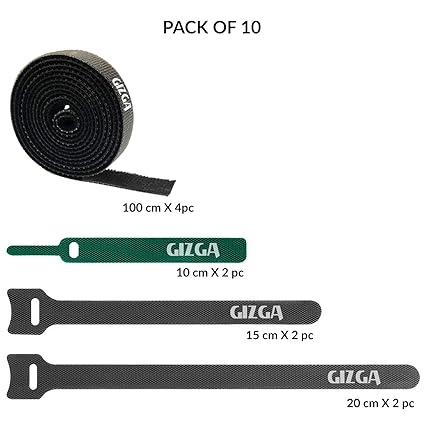 Gizga Essentials Reusable Cable Ties Strap with Double Sided Hook & Loop Wire Organizer (Pack