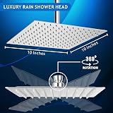 Voolan 10" High Pressure Rain Shower Head Square Chrome 304 Stainless Steel view 5
