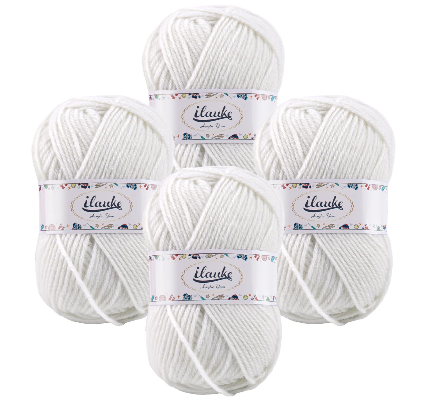 ilauke Crochet Yarn 4 x 50g, Hand Knitting Yarns, Acrylic Wool for Knitting, Crochet and Crafts, White