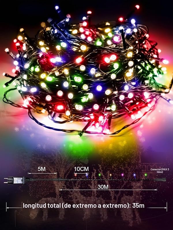 Luces Navidad Exterior 35M 300 LED Guirnalda Luces Exterior Multicolor