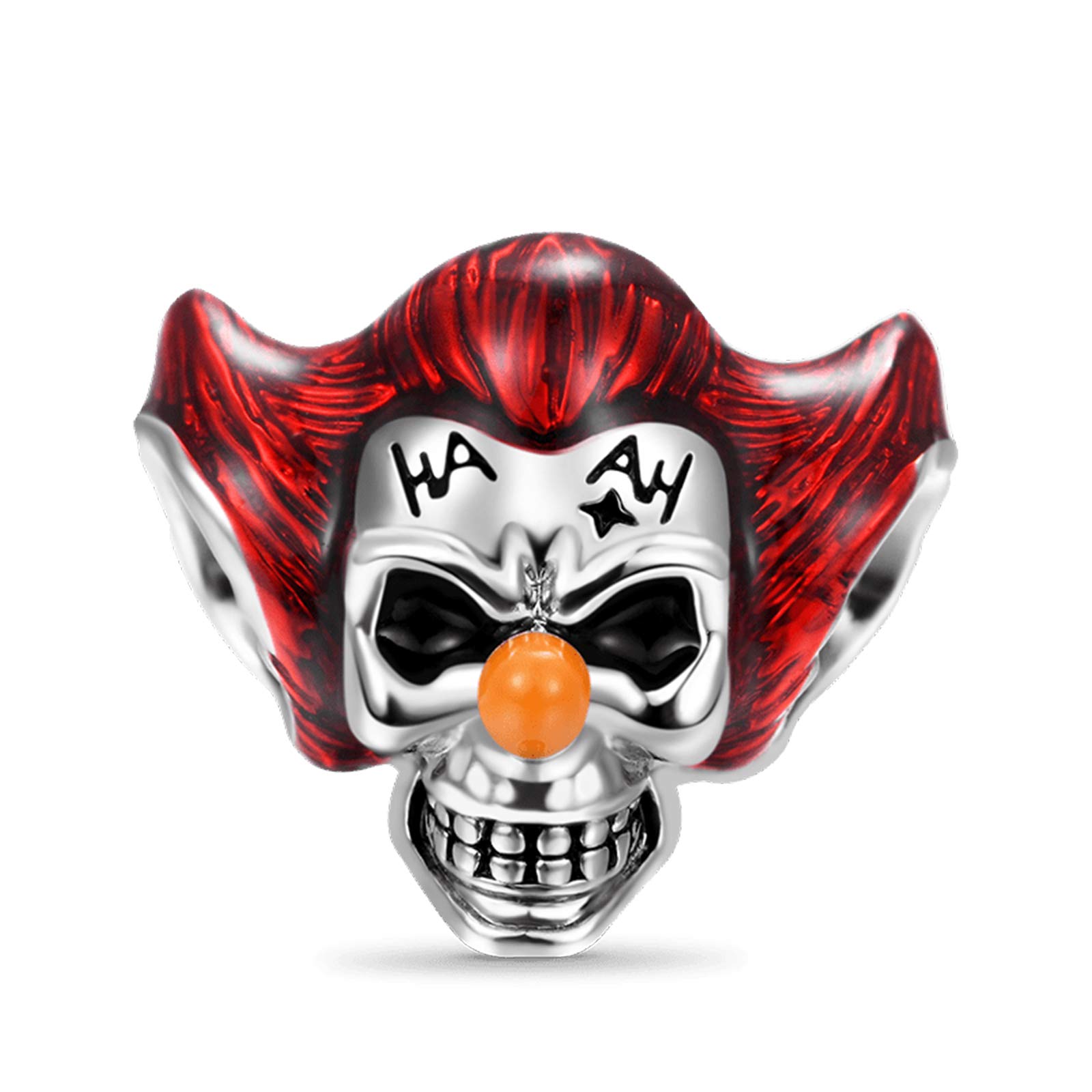 GNOCE Clown Skull Charm Bead Sterling Silver Red Hair Clown Charm Bead Fit Bracelet/Necklace for Women Girls