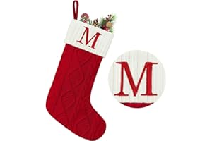 Senneny Christmas Stockings with Initials, 20” Large Embroidered Monogram Knitted Stockings for Family, Kids, Xmas Holiday Party Gifts & Decoration for Fireplace, Letter M