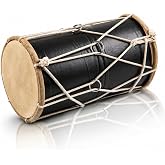 Small Wooden Dholak Drum, 10 x 6 Inch, Indian Hand Percussion Instrument | Handmade leather drumheads, classical indian Punjabi dholki for weddings, bhajans, folk music, home d&eacute;cor display, gifting