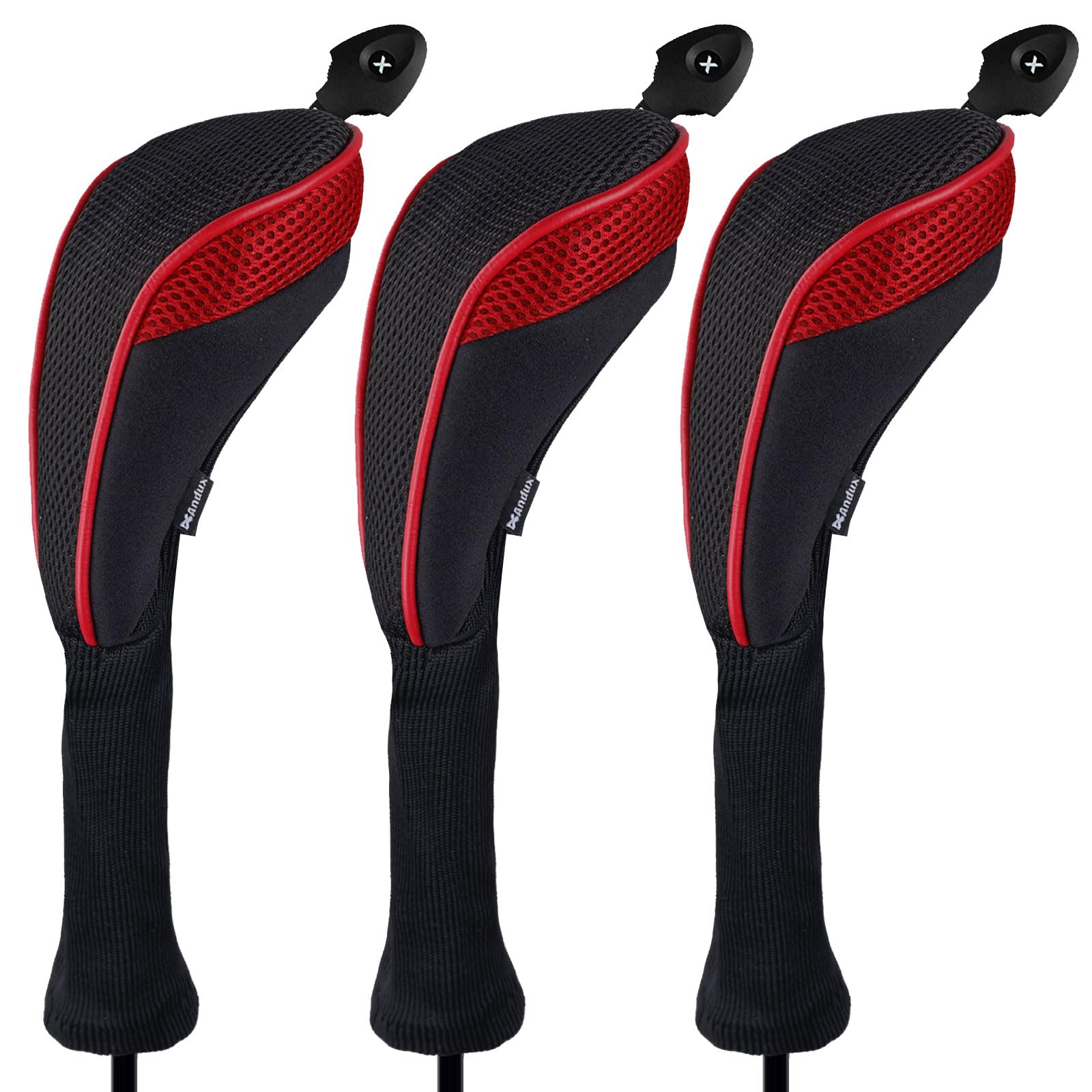 Andux Long Neck Golf Hybrid Club Head Covers with Dial No. Tag CTMT-01 (Black/Red,3pcs)