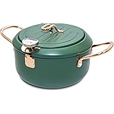 Cyrder Japanese Tempura Deep Fryer Pot with Fahrenheit Thermometer 2.3L- Nonstick Carbon Steel Oil Fryer, Fried Tempura/Chicken/Fish/Shrimp, Easy Clean, Green Tempura Pan, 8.2inch