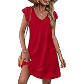 OFEEFAN Womens Summer Dresses 2026 Ruffle Sleeve V Neck Loose Swing Sundresses with Pockets Plain/Print
