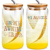 In My Auntie Era 16 Oz Coffee Glass Cup, Aunt Gifts From Niece Nephew, Promoted To Aunt Best Auntie Christmas Valentines Mothers Day Gift