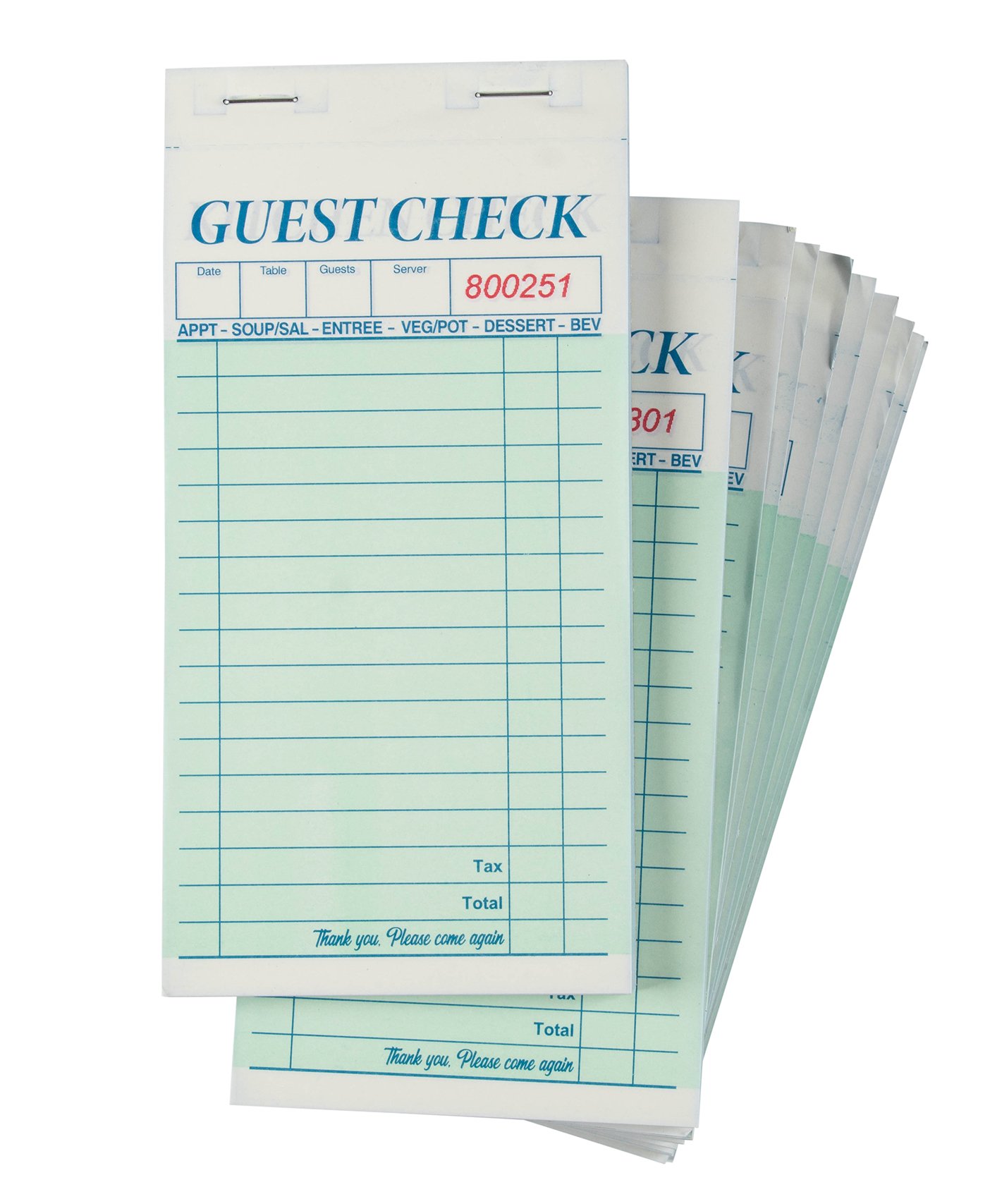 Juvale 10-Pack Guest Check Pads 2 Parts Carbonless 50 Sets per Server Pad Notepad for Waiter Waitress &amp; Restaurant 3.4 x 7 Inches