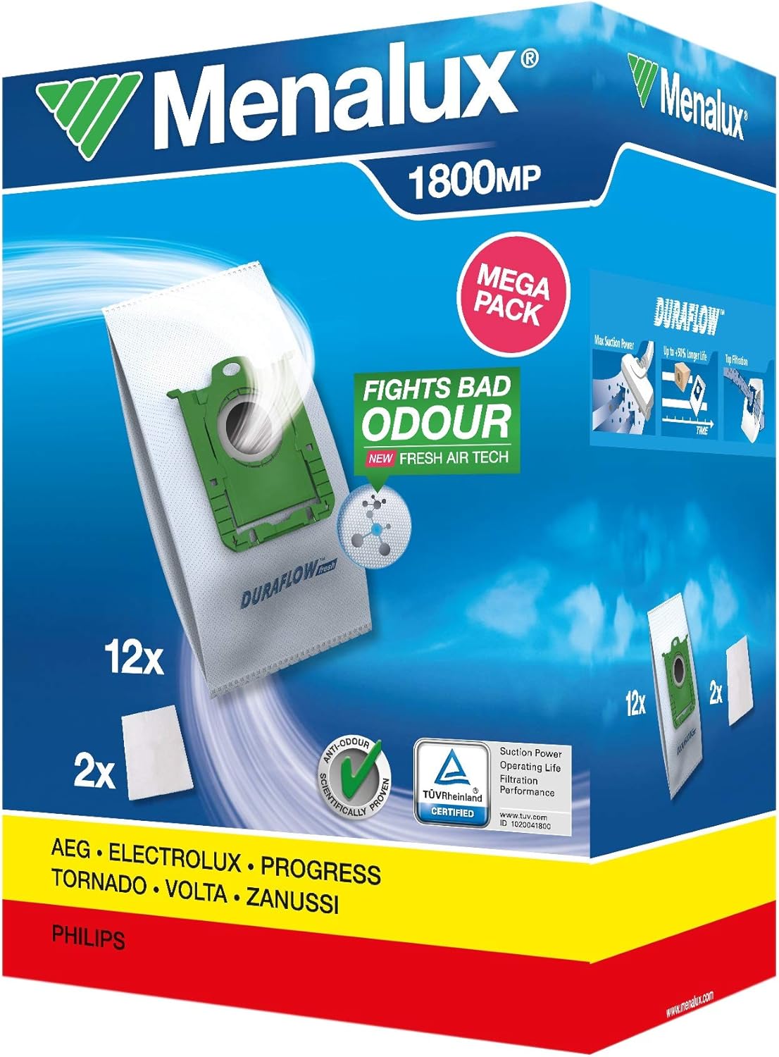 Menalux 1800 MP 12 x Vacuum Cleaner Bags with 2 Micro Filters Amazon