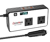 DrimMek 200W Car Power Inverter, Car Plug Adapter Outlet 12V to 110V Converter with 24W USB Fast Charging Port, Dual AC Outlet for Laptop, Vehicles, Camping (LED Display)