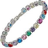 RIZILIA Statement Tennis Bracelet for Women | 6mm Round Brilliant Cut Multi Colors CZ Bracelets in 18K White Gold Plated | 7 inch