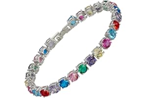 RIZILIA Round Cut Multi-Color CZ 18K Gold Plated Tennis Bracelet, 7"