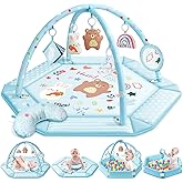 Baby Gym Play Mat, 8-in-1 Tummy Time Mat & Ball Pit with 6 Toys, Washable Baby Activity Mat for Visual, Hearing, Sensory, Motor Development, Baby Gift for Newborn Infant 0-3-6-9-12 Months (Blue)