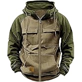 Kubsid Zipper Hoodies for Men Spring Fall Vintage Tactical Hoodie Casual Long Sleeve Cargo Sweatsuit Winter Zip Up Jacket