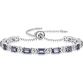 ETERMBOL Birthstone Tennis Bracelets for Women White Gold Sterling Silver Gemstone Bracelets Adjustable Chain 6-9 Inchs Jewelry Anniversary Birthday Gifts for Women Mom Wife Her