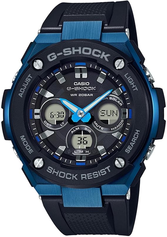 Mens Casio G-Shock G-Steel Black and Blue Solar Resin Watch GSTS300G-1A2