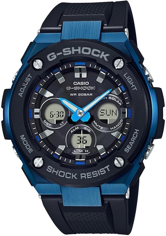 Mens Casio G-Shock G-Steel Black and Blue Solar Resin Watch GSTS300G-1A2