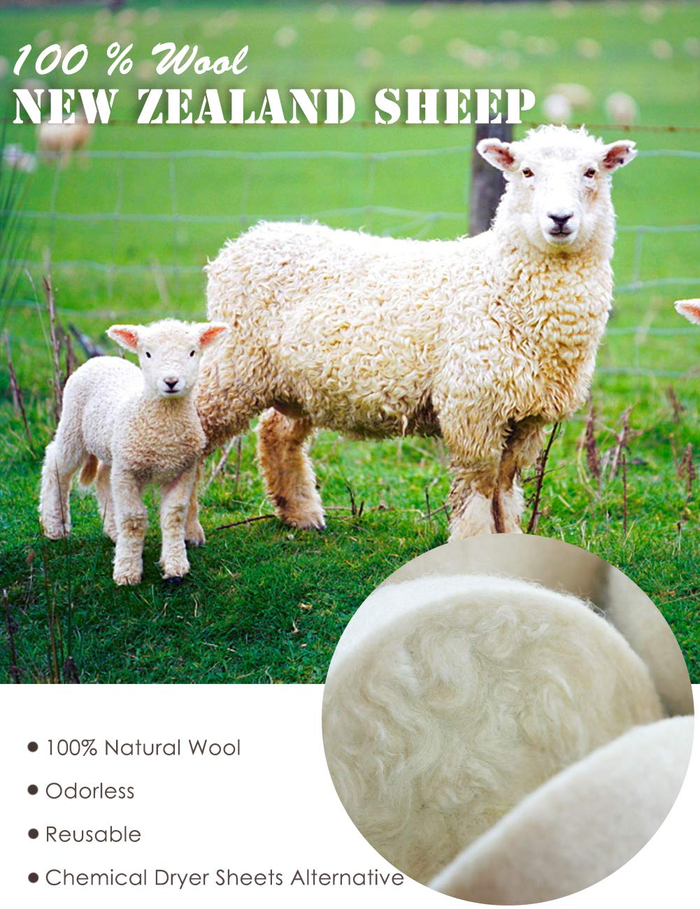 OHOCO Wool Dryer Balls 6 XL Pack from Organic Natural Wool for Laundry, Fabric Softening - Anti Static, Baby Safe, No Lint, Odorless and Reusable, Snowman