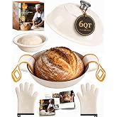 AHJ 6QT Dutch Oven For Bread Baking, Enameled Cast Iron Dutch Oven Pot with Lid, Multi-Functional Bread pan, Sourdough Baking Supplies with Proofing Basket, Cast Iron Bread Oven, Silicone Sling &amp; Gloves.