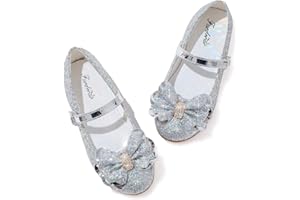 Furdeour Girls Dress Shoes Mary Jane Flower Wedding Party Bridesmaids Shoes Glitter Princess Ballet Flats for Kid Toddler