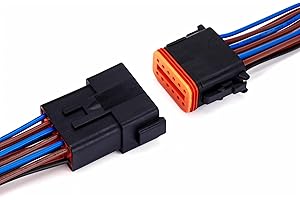WOODGUILIN 12 Pin Deutsch DT Connector 12 Way Waterproof DT Automotive Electrical Connector Male Female Plug with 16 AWG Cable Wire for Cars,Trucks,Boats,LED Work Lights.1 Pair (DT 12P Black)