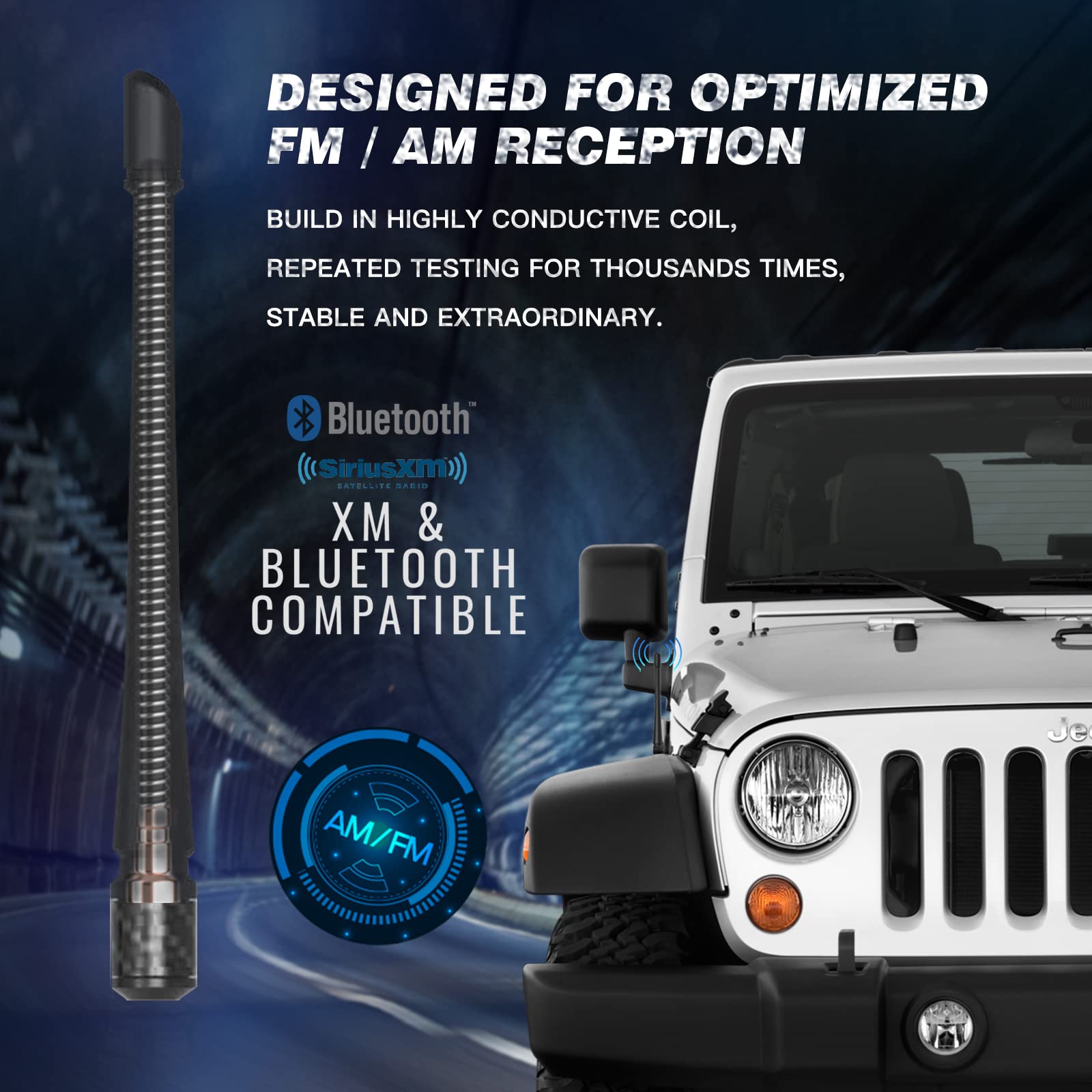 RYDONAIR Short Antenna Compatible with Jeep Wrangler 2007+ & Jeep Gladiator 2020+, Internal Copper Coil for Enhanced Reception, Car Wash Proof, 7 inches Rubber Antenna Replacement