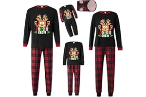 FULA-bao Matching Family Pajamas Sets Christmas PJ's Letter Print Top and Plaid Pants Jammies Sleepwear
