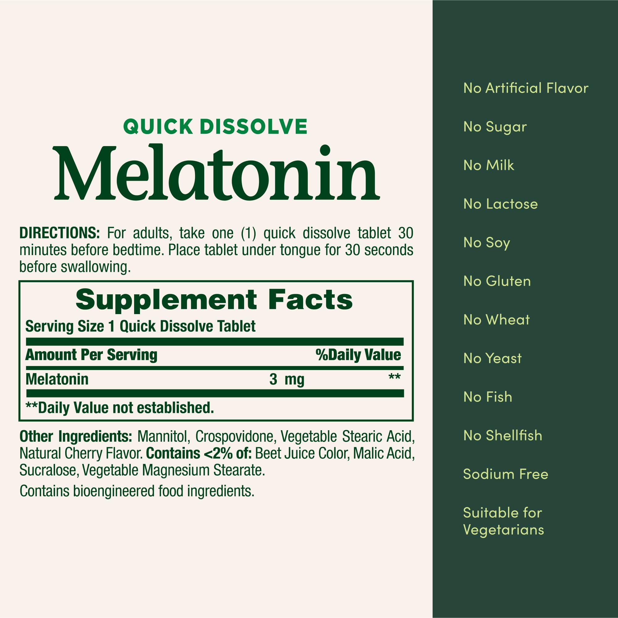 Nature's Bounty Melatonin 3mg Quick Dissolve, Sleep Aid Supplement, Sleep Aids for Adults, Cherry Flavor, 240 Count (Pack of 1), Package May Vary