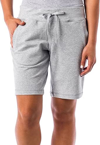 Danskin Soft knit Womens Bermuda Shorts with elastic waist and drawstring, LightGrey XL at 
