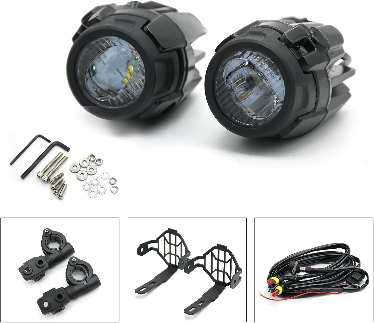 1 Set BSK Motorcycle LED Auxiliary Light Fog Spot Driving Lamp Kit with Protect Guard Wiring