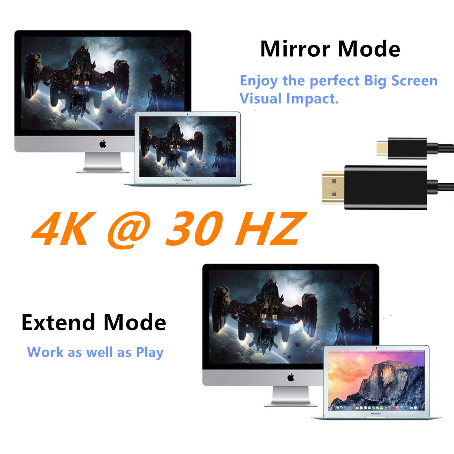 USB C to HDMI Cable 6FT, Weduda USB 3.1 Type C (Thunderbolt 3 Port) to 4K HDMI (2.0/1.4) Cable Male to Male for New MacBook, MacBook pro, iMac, Chromebook Pixel, Galaxy Note 8/S8/S8 Plus