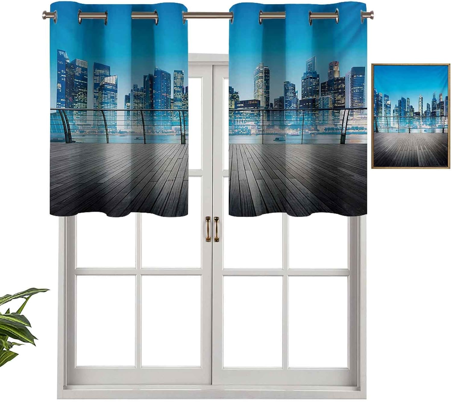 Hiiiman Cortinas cortas y rectas con ojales de cocina, escenario de