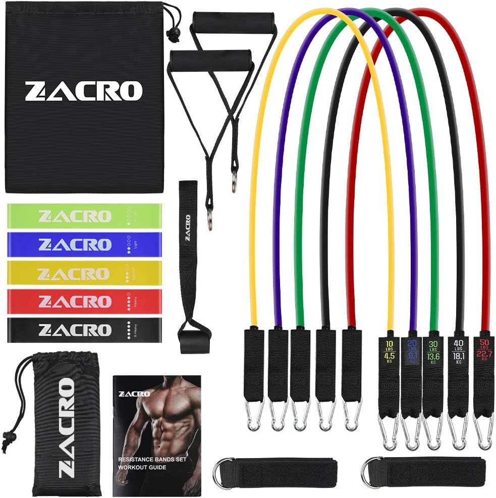 Zacro 16 piece fitness bands, resistance bands set, 5 exercise bands