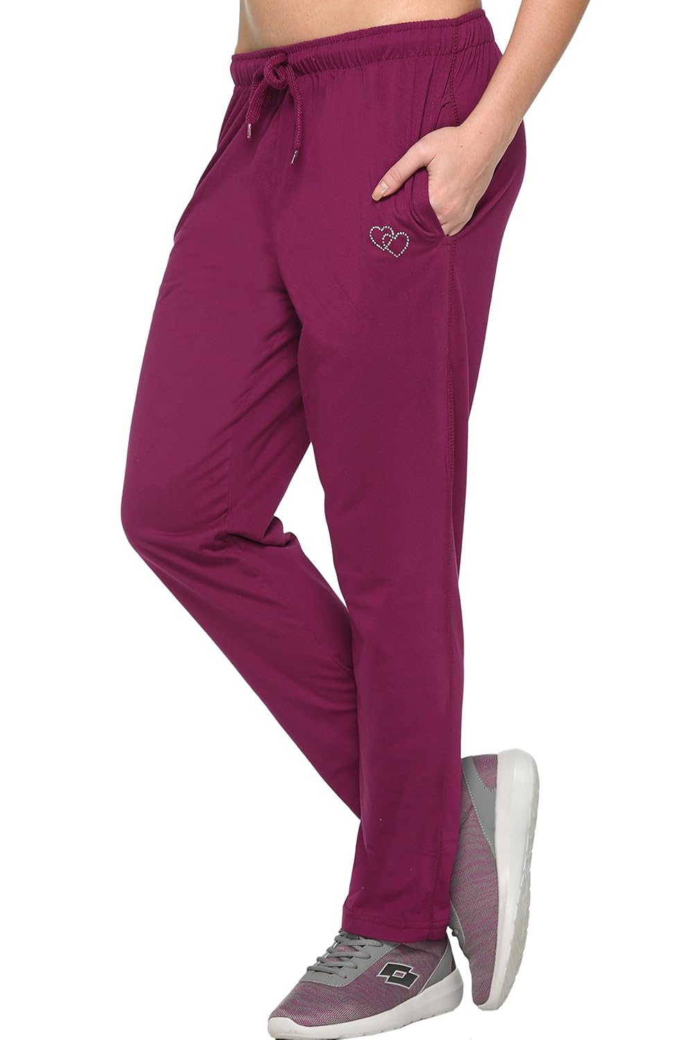 cupid comfortable purple cotton track pants for women/girls (m to 5 xl sizes)