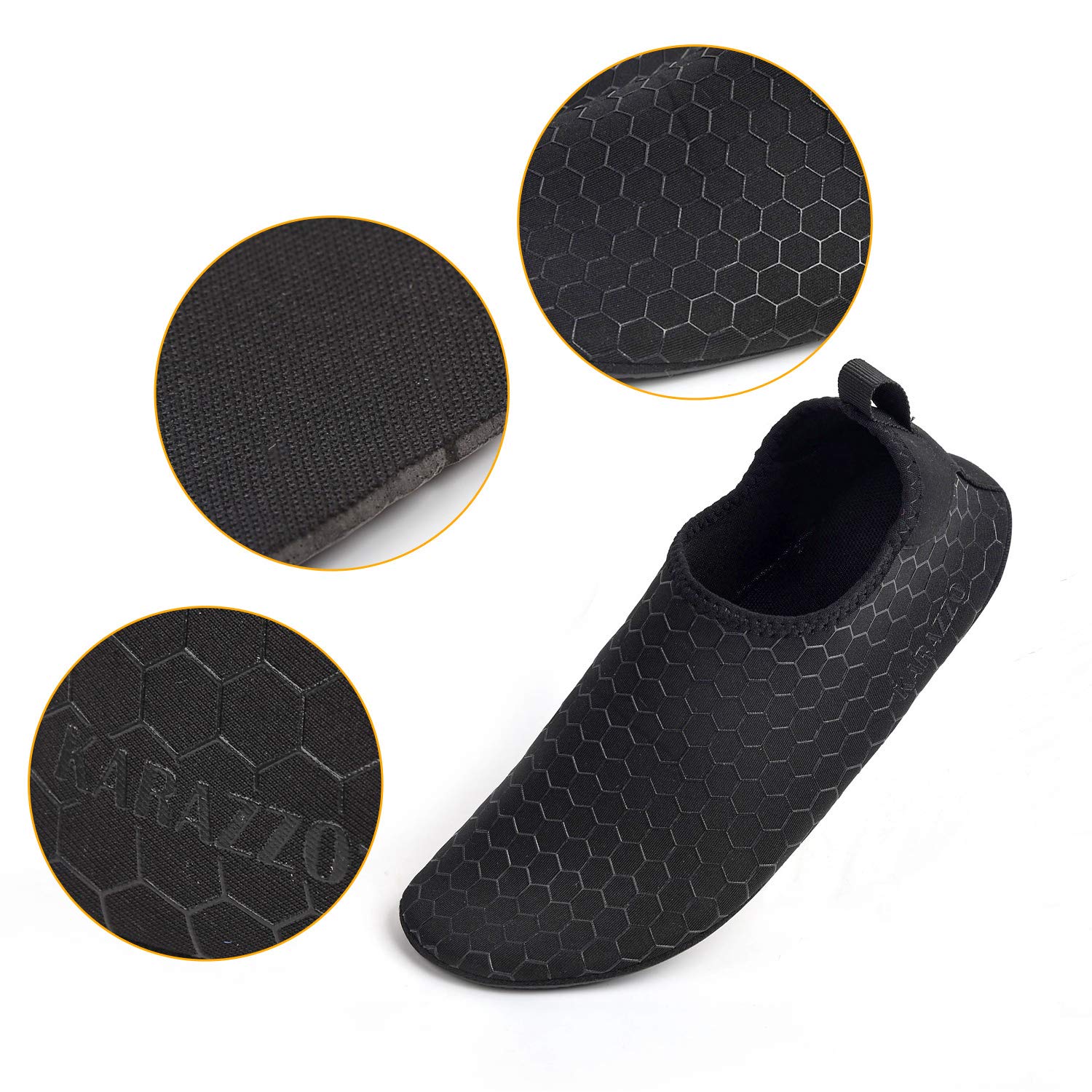 KARAZZO Mens Womens Water Shoes Aqua Shoes Socks Quick-Dry Lightweight Barefoot Shoes,Black-FC,Women 6-6.5/Men 5-5.5 M US