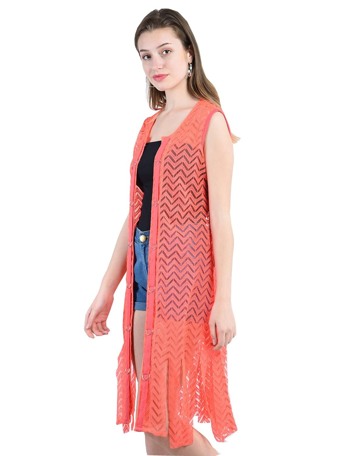 peptrends women's net shrug with ring details