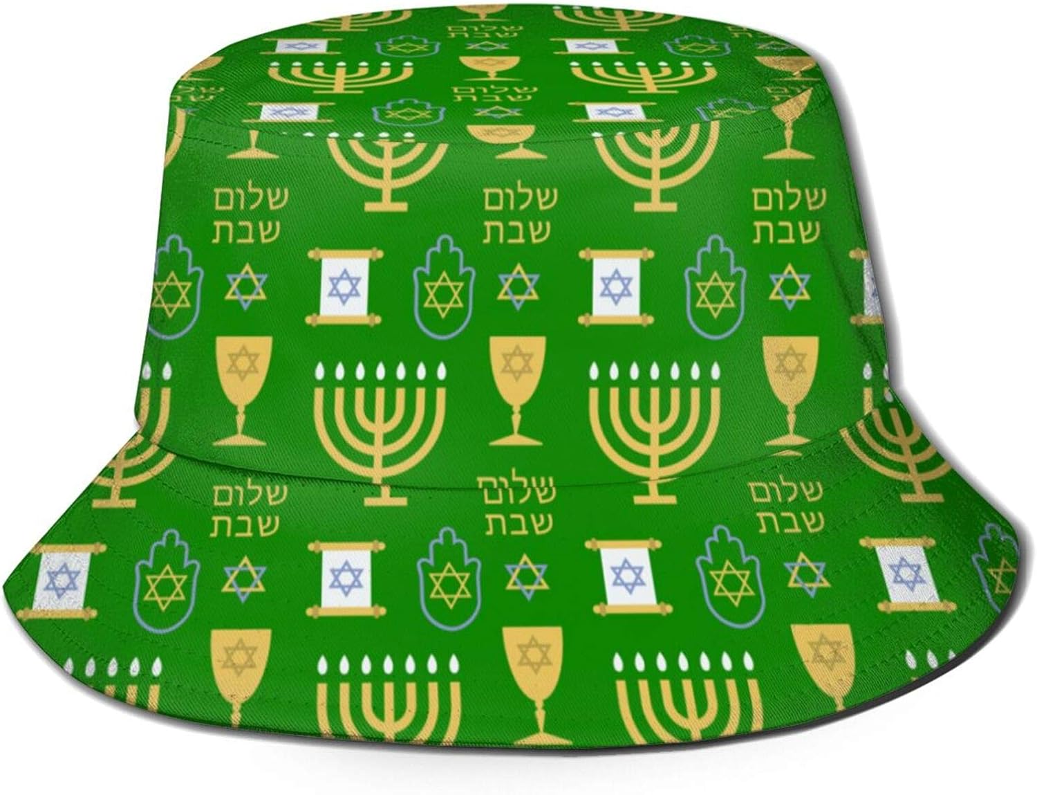 Ygoner Flat Top Breathable Bucket Hats Happy Hanukkah Jewish Unisex Funny Chirstmas Bucket Hat