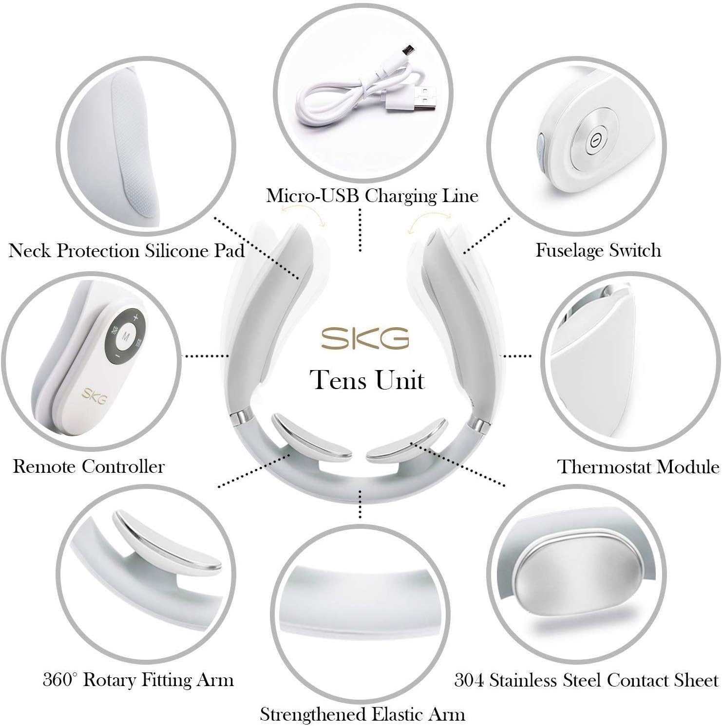 SKG Smart Neck Massager with Heating Function, Wireless 3D Travel Neck Massage Equipment (Steel White) - Image 5