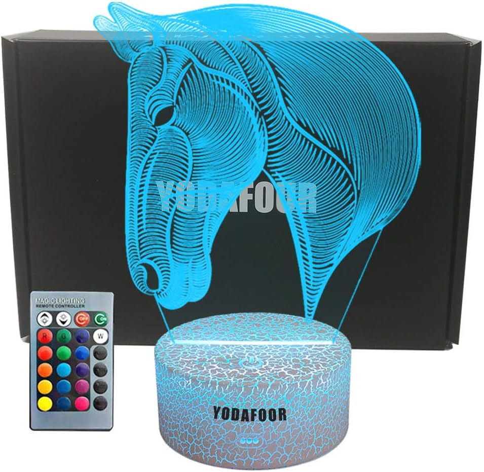 Horse Head LED 3D 2D Visual Night Light Lamp, Birthday Christmas Anniversary Party Gift, Table Desk Night Lamp Light for Baby Kids Girls Children Toddlers Animal Lovers Nursery Bedroom Theme Decor