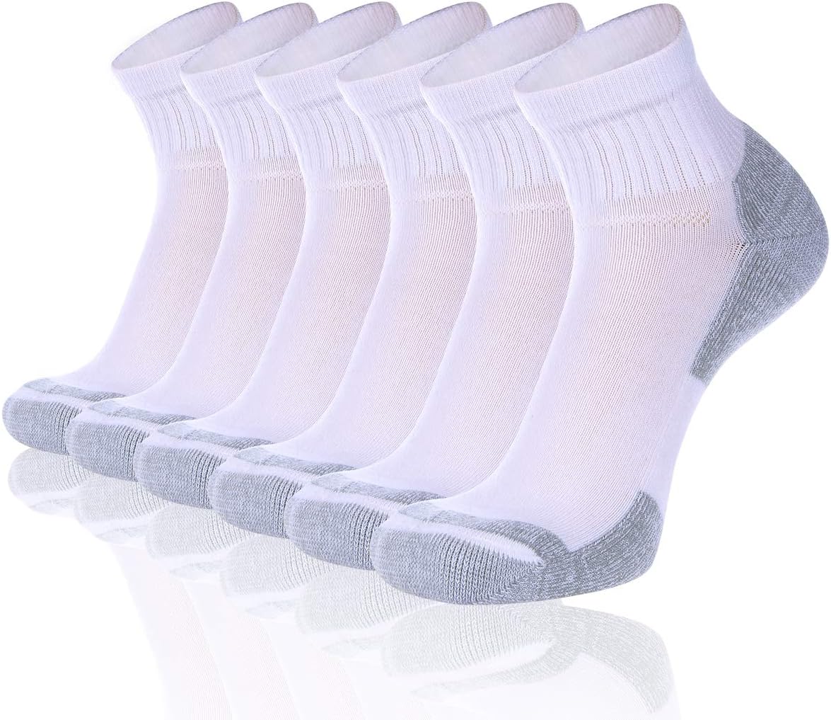 FLYRUNMen's Athletic Ankle Quarter Socks Men Comfort Cushion Moisture Wicking Work Sock 6 Pack