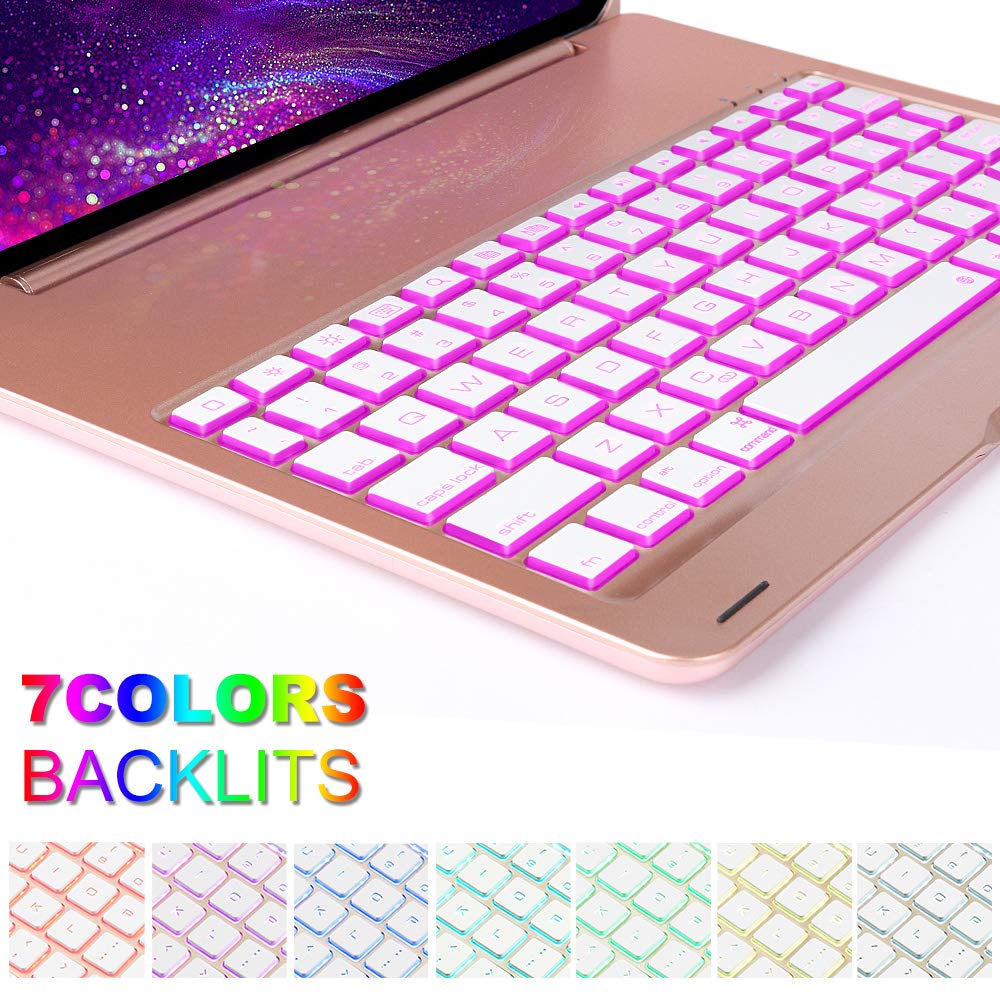 Keyboard Case for iPad Pro 11,130 Degree Rotation, 7 Color Backlit Keyboard,Thin and Light Case,BT Connect, iPad Pro 11 Keyboard Case, (Rose Gold, 11)
