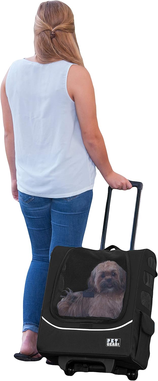 Pet Gear I-GO2 Roller Backpack, Travel Carrier, Car Seat for Cats/Dogs, Mesh Ventilation, Included Tether, Telescoping Handle, Storage Pouch : Carriers For Large Cats : Pet Supplies