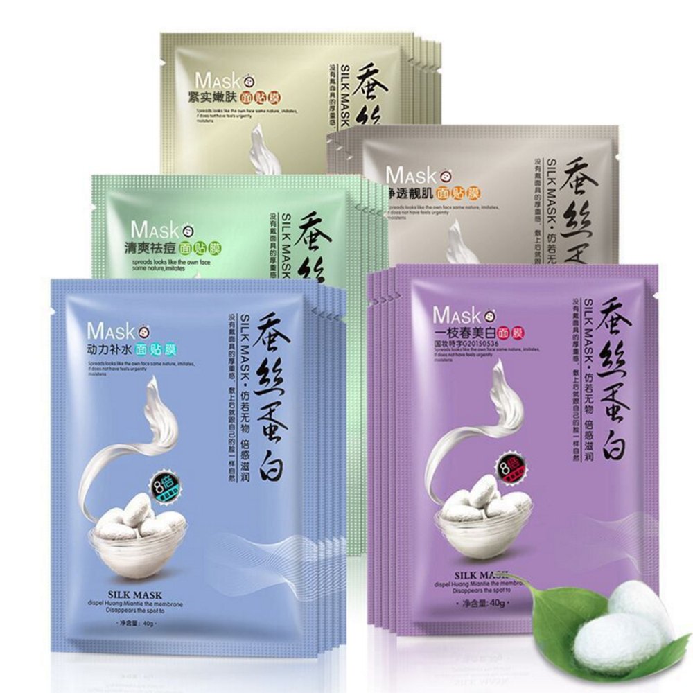 OneSpring Protein Silk Face Mask Natural Extract Soft Skin Care Moisturizing 5PCS