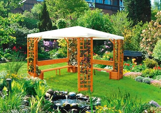 Pavillon Mindelheim Mit Weissem Dach Holzpavillon Amazon De Kuche Haushalt