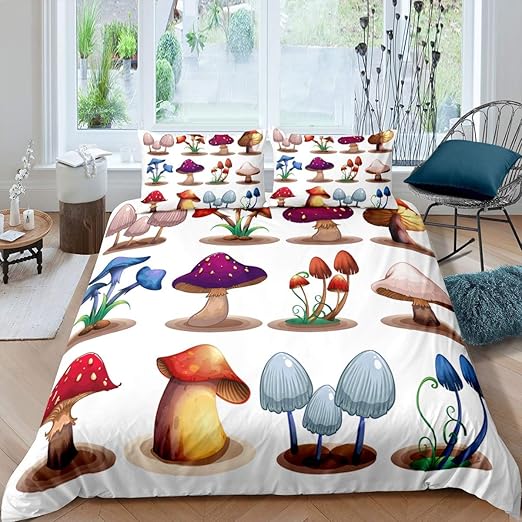 Feelyou Mushrooms Bedding Set for Girls Boys Kids Botanical Plants